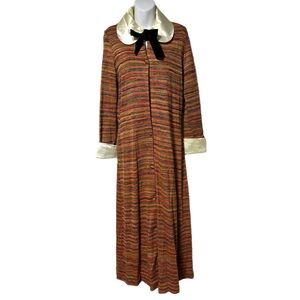 Vintage 1960’s Loungewear by Gossard Multicolor Orange Stripe Kimono Robe Dress